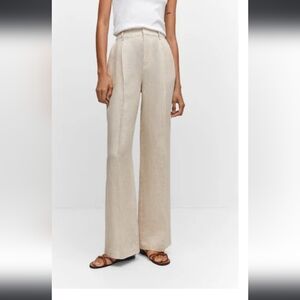 MANGO Straight linen-blend pants NWT